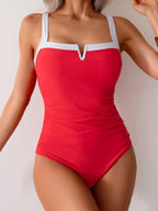 Traje de Baño Sexy de Cuello V y Cintura Alta | Playa