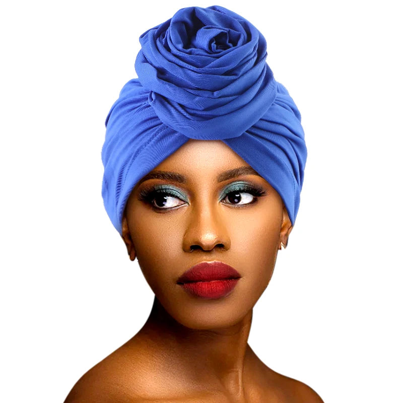 Turbante de flores grandes para Mujer, gorro Hijab musulmán, Bandana para quimio, sombrero africano, tocado para fiesta de boda, Turbante