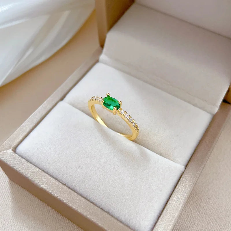 Anillos de circón verde Vintage para mujer, anillo de cobre abierto ajustable clásico, accesorios de joyería, regalos para amigos