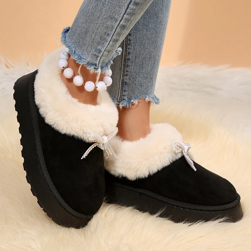 Botas De Nieve Piel Sintética Lazo De Cristal Moda Tica