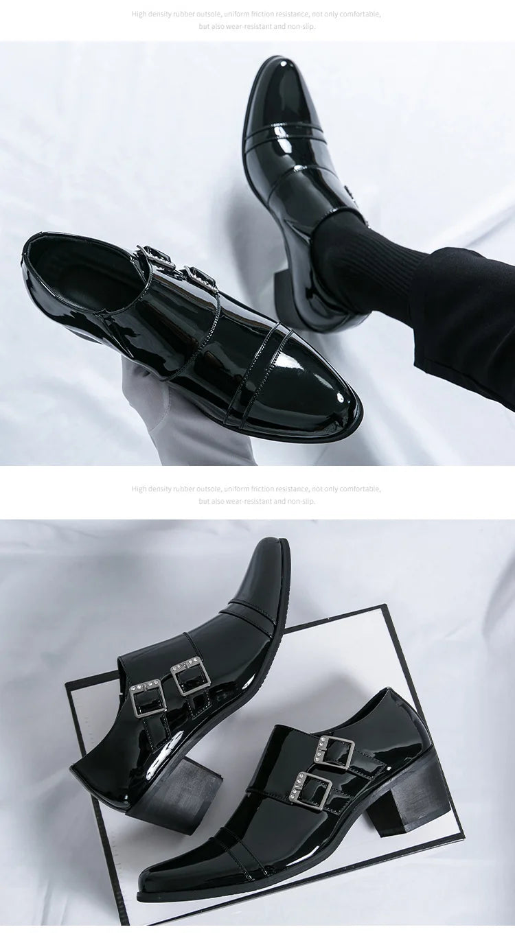 Zapatos Vestir Hombre Ticotrendy Piel Dividida Retro Punta Puntiaguda Boda | Con Hebilla