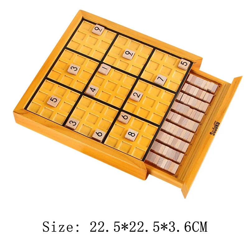 Juego de mesa Sudoku con azulejos y cajón, rompecabezas de números de 9x9, juguetes Montessori de madera, juegos lógicos para niños y adultos