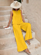 Ticotrendy: Conjunto Elegante de Pantalón y Top Sin Mangas | Color Sólido Verano 2025