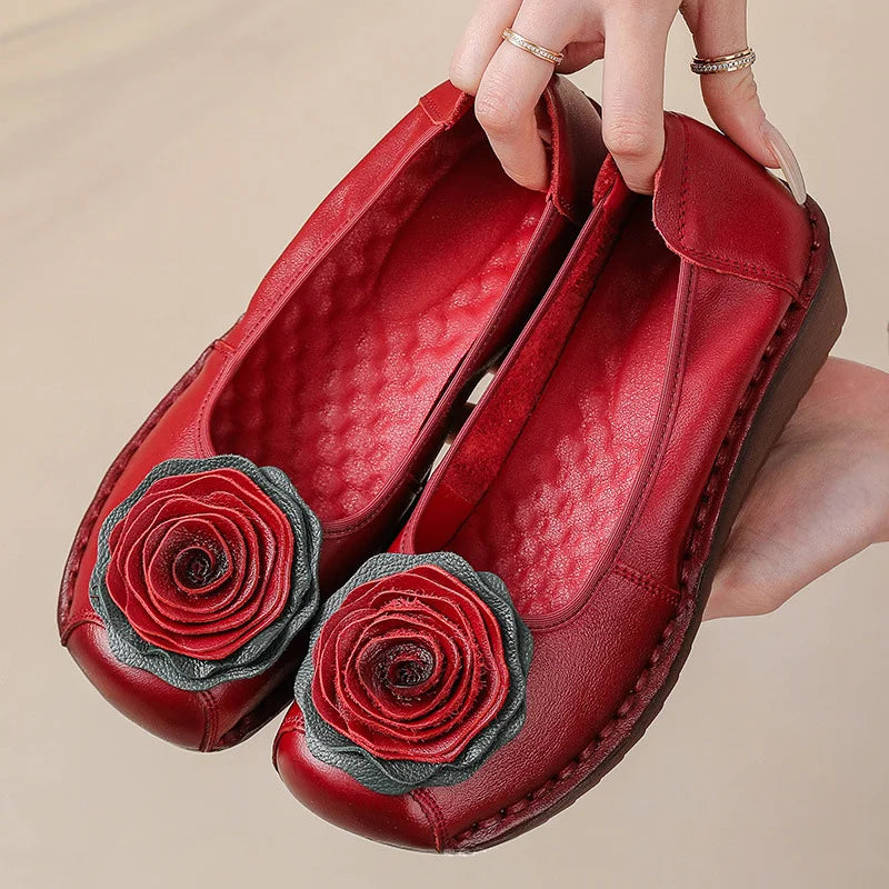 Mocasines Étnicos De Flores | Cuero Genuino Estilo Retro Lujoso Casual