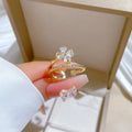 Anillo Flor Ajustable Con Circón | Diseño Planta Dorado | Ticotrendy