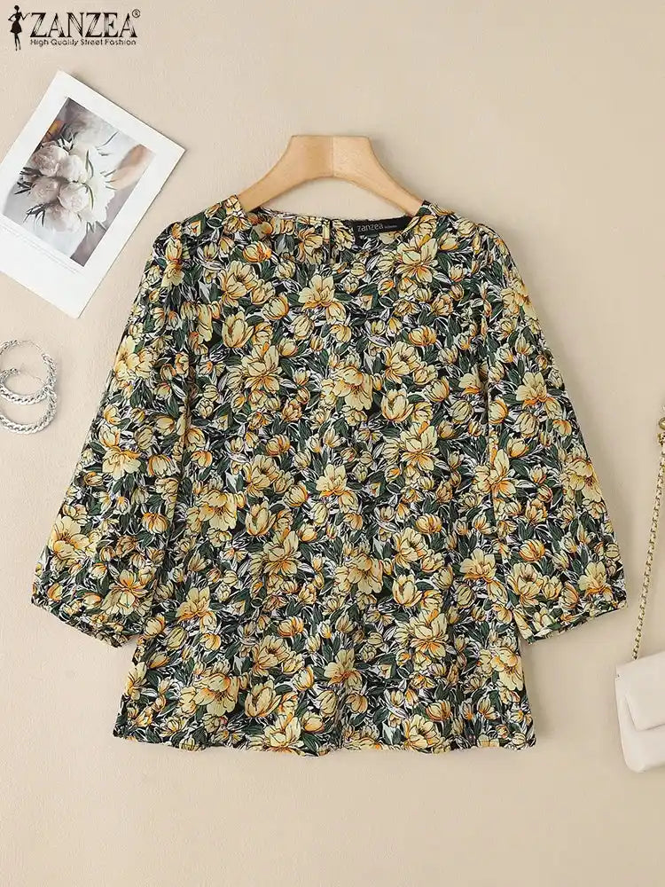 Blusa Bohemia  | Estampado Floral y Manga 3/4 | Estilo Túnica Vacacional | Ticotrendy