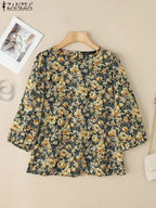 Blusa Bohemia  | Estampado Floral y Manga 3/4 | Estilo Túnica Vacacional | Ticotrendy