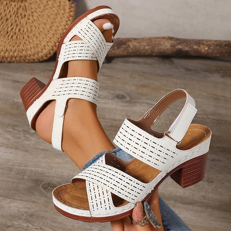 Sandalias Blancas de Tacón Alto con Banda Cruzada | Plataforma | Talla Grande | Antideslizantes