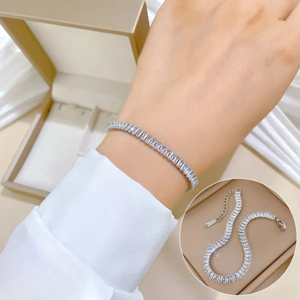 Pulseras de cadena de tenis de circonio brillante de lujo de acero inoxidable para mujeres y hombres, brazalete de moda de Hip Hop, accesorios, regalos de joyería