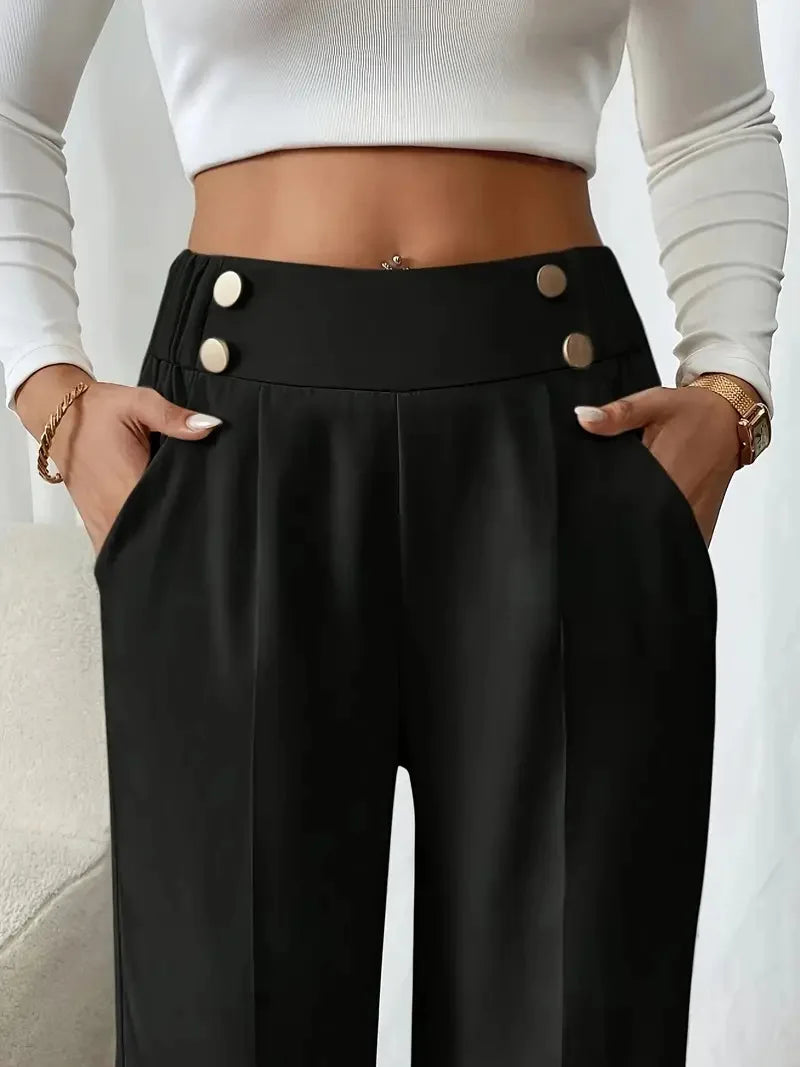 Pantalón Drapeado Elegante | Cintura Alta, Recto, Suelto y Color Sólido Verano 2025
