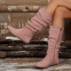 Botas de Media Pantorrilla Plisadas | Estilo Británico | Plataforma