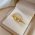 Anillo Grueso Brillante Ajustable | Circón Dorado | Lujo | Ticotrendy