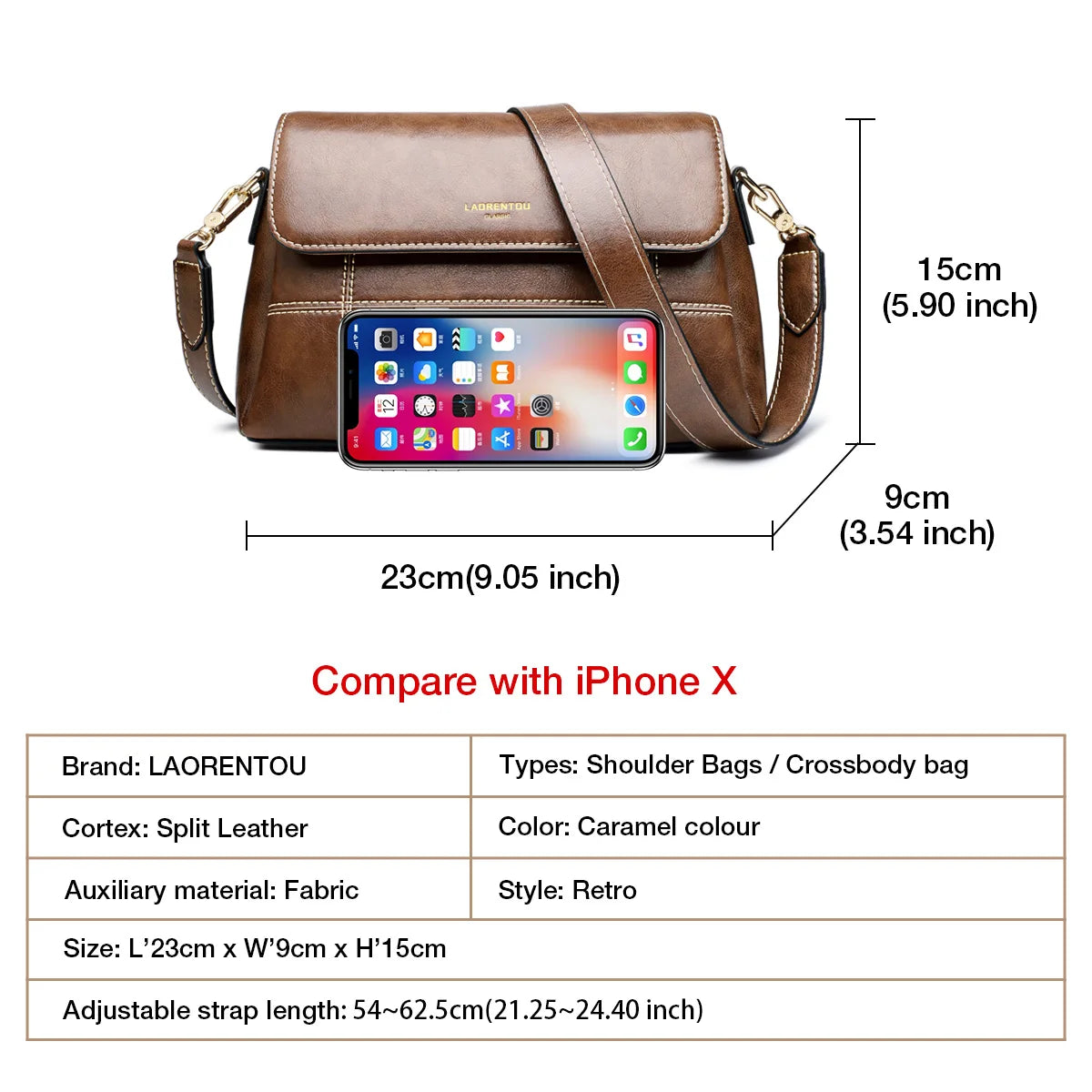 LAORENTOU, bandolera de cuero suave para mujer, moda Retro, bolsos de mensajero de gran capacidad para niña, monederos