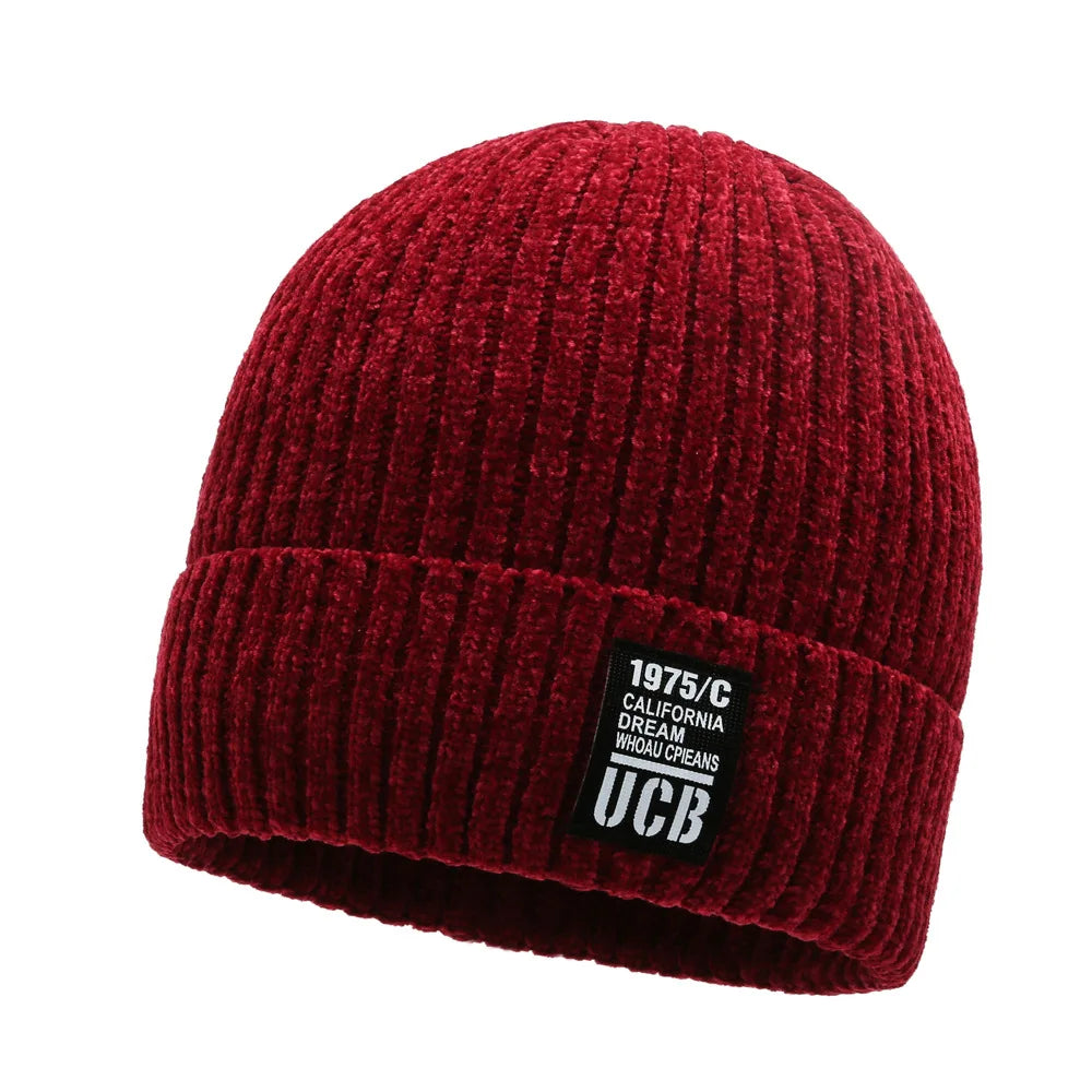 Gorro Tejido Lana Chenilla Terciopelo Grueso Térmico | Invierno Ajustable Unisex