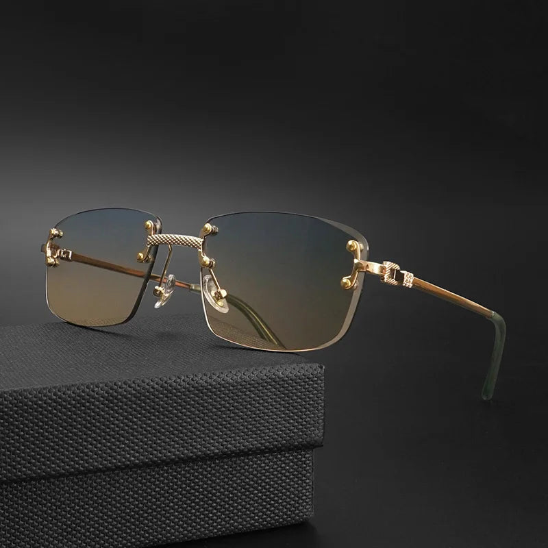 Gafas de Sol CATERSIDE | Cobre y Lentes Degradados Azules | Cuadradas Sin Montura | Lujo Unisex