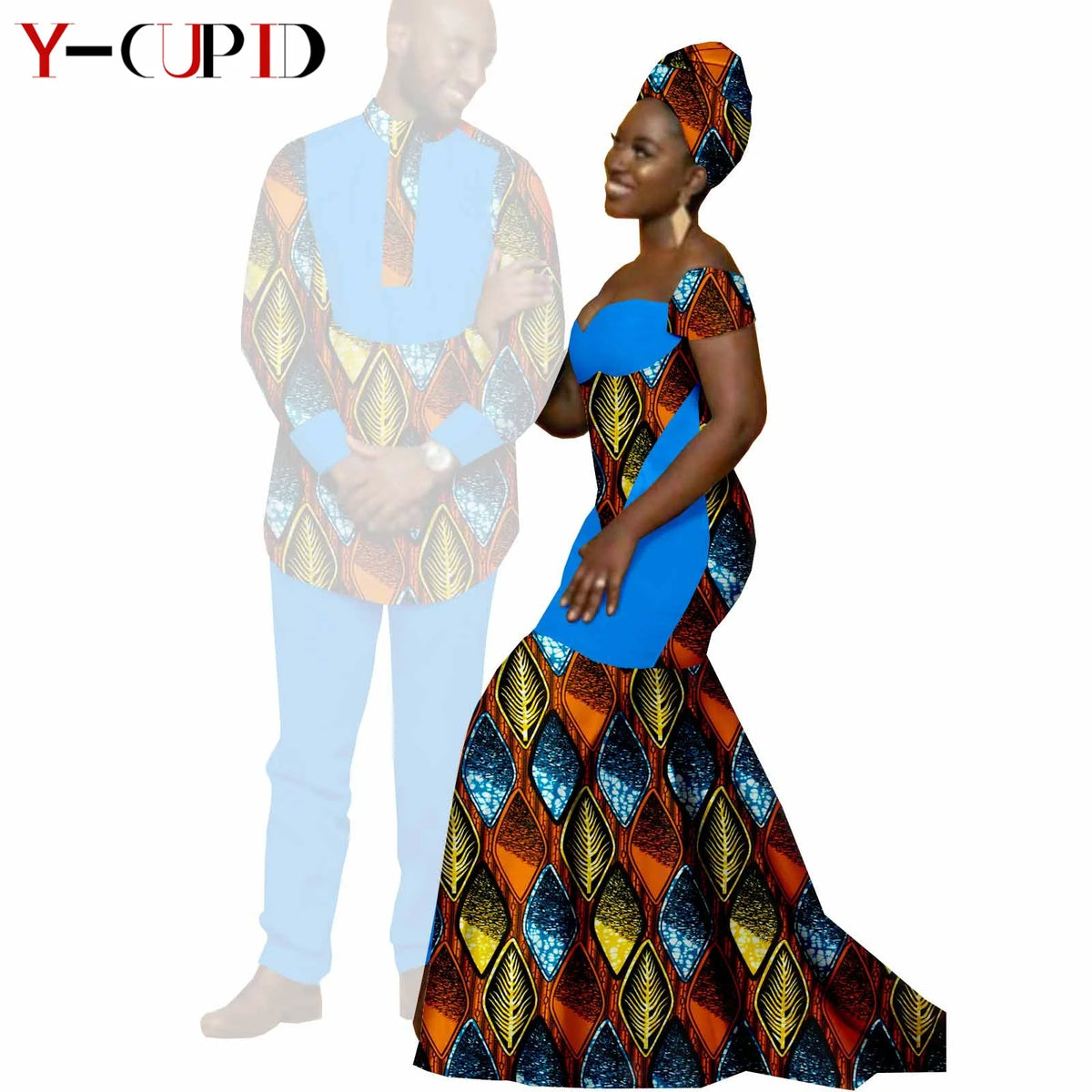 Vestido Sirena Africano Bazin Riche Pareja | Top y Pantalón | Tallas S-6XL | Tico Trendy