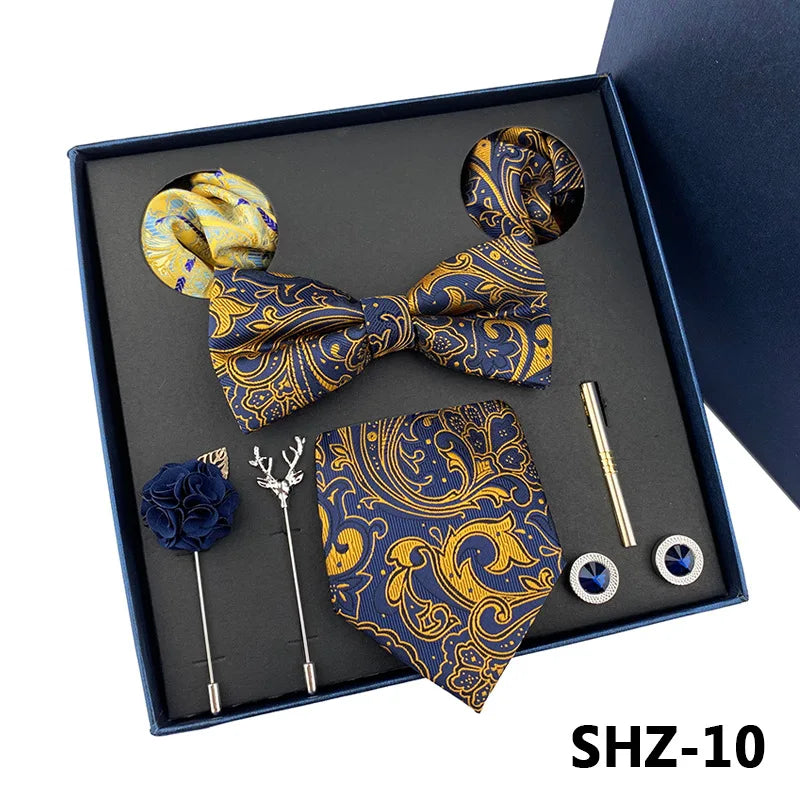 Set De Corbata Pajarita Pañuelo Gemelos Regalo Tico De Lujo