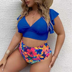 Bikini de Talla Grande con Volantes - Estampado y Tiro Alto para Playa