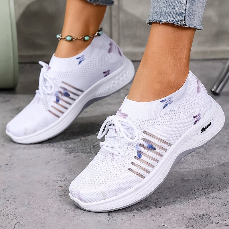 Zapatillas de Malla Transpirable | Estampado Blanco | Suela Suave Antideslizante | Tejido Cómodo