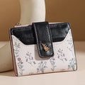Cartera corta de cuero PU a la moda para mujer, tarjetero con cerrojo y flores pequeñas, cartera pequeña delgada, monedero multitarjetas para niña