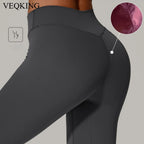 Pantalones de Yoga VEQKING con Pliegues Invisibles para Mujer, Leggings Deportivos de Cintura Alta, Levanta Glúteos, Secado Rápido, Ropa Deportiva para Gimnasio