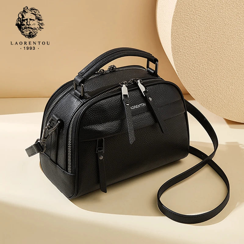 Marca LAORENTOU, bolso de mano para mujer, bandolera de cuero auténtico, bolso cruzado que combina con todo para otoño e invierno, bolso de viaje tipo cubo 2025
