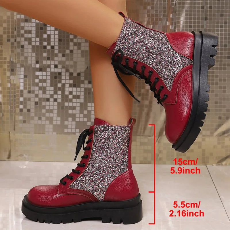 Botines Retro Rojos Brillantes | Plataforma | Estilo Urbano Casual