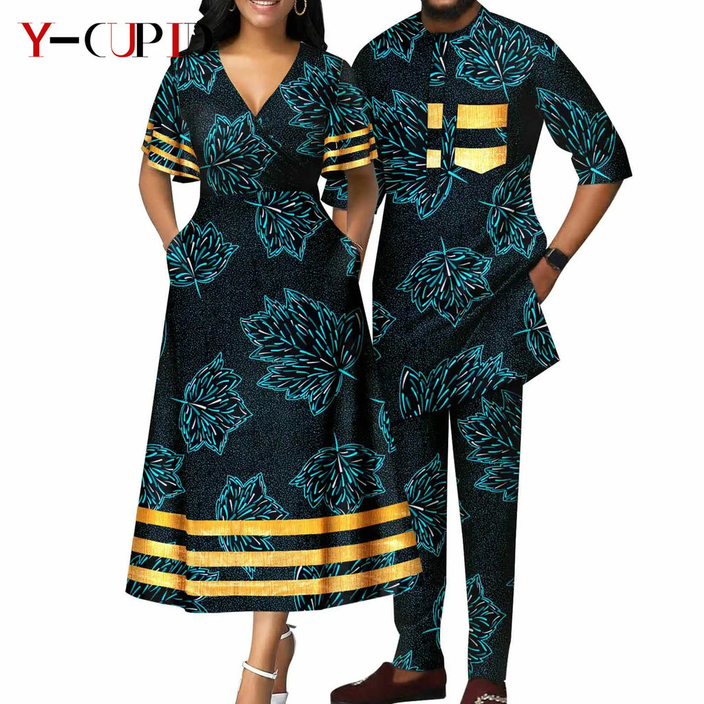 Vestido Cuello V Estampado Africano Pareja | Top y Pantalón | Tallas XS-6XL | Tico Trendy