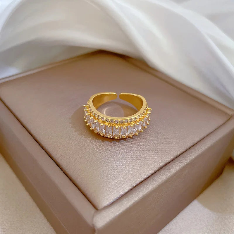 Anillos de circón gruesos brillantes de lujo chapados en oro de 18k para mujer, anillo de cobre abierto ajustable a la moda, joyería, regalos de boda