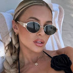 Gafas Sol Ovaladas Metal Tendencia Retro | Clásico Básico Gafas Protección UV400