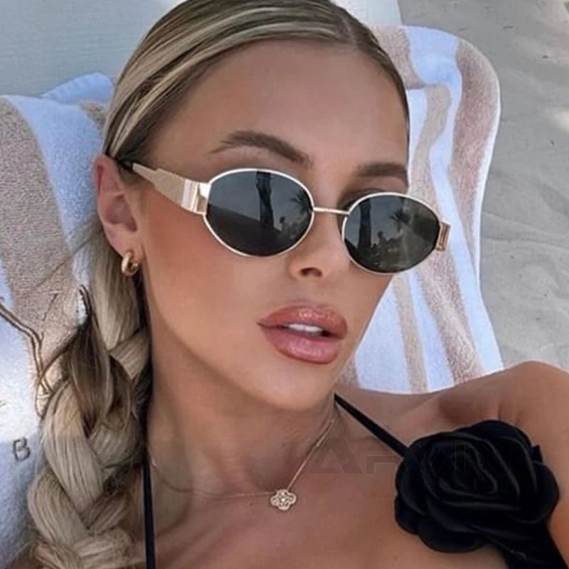 Gafas Sol Ovaladas Metal Tendencia Retro | Clásico Básico Gafas Protección UV400
