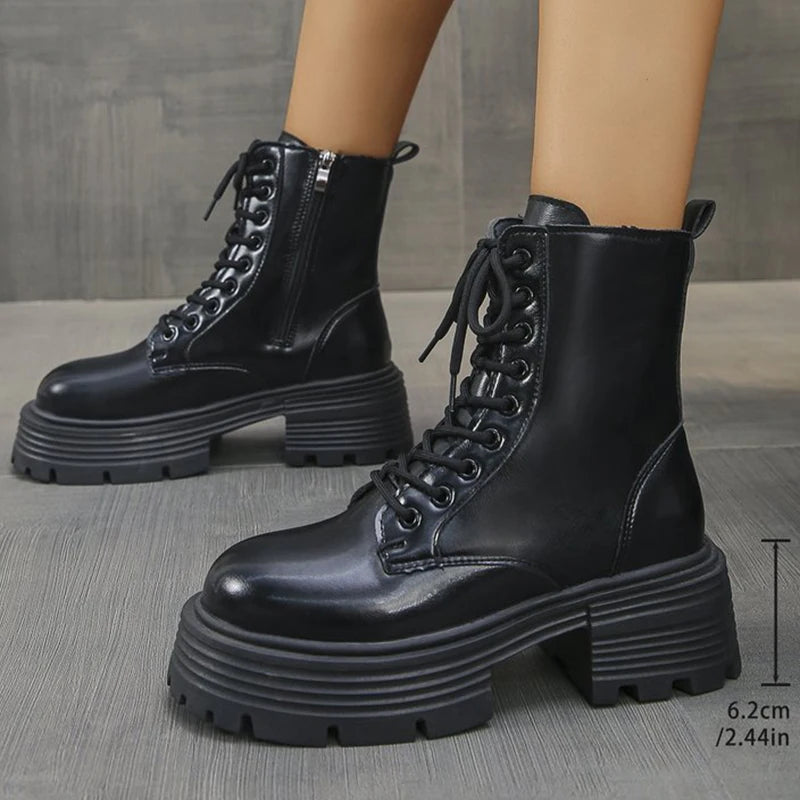 Botines de Plataforma | Estilo Británico | Tacón Grueso | Mujer