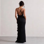 Vestido Halter Espalda Descubierta con Abertura