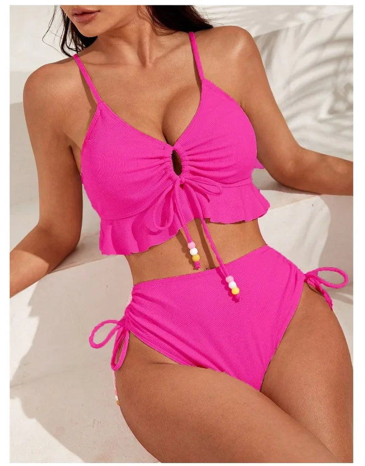 Bikini con Cordón y Volantes - Traje de Baño Sexy para el Verano Tico