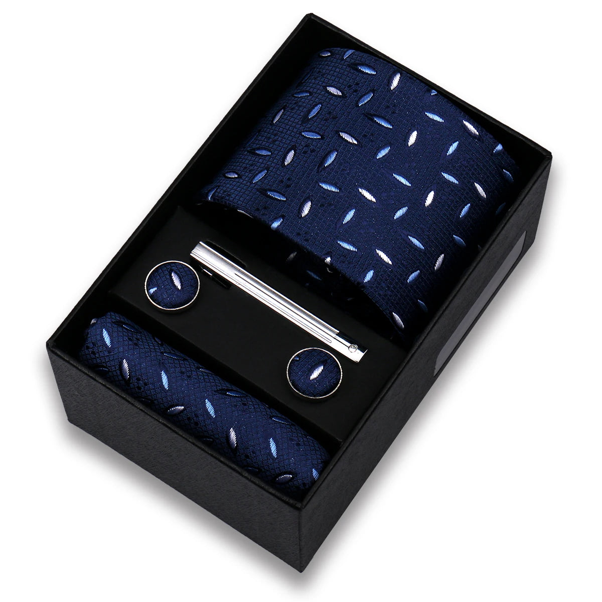 Conjunto de Lujo Corbata Gemelos Clip Pañuelo para Hombres Negocios Boda