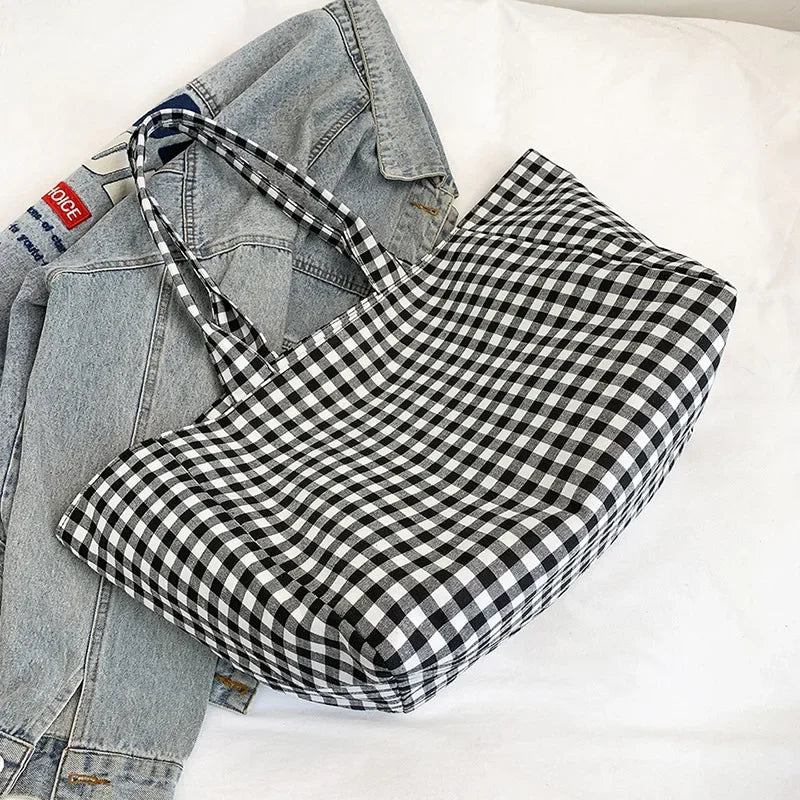 Bolso De Mano Lona Mujer Shopper A Cuadros Grande