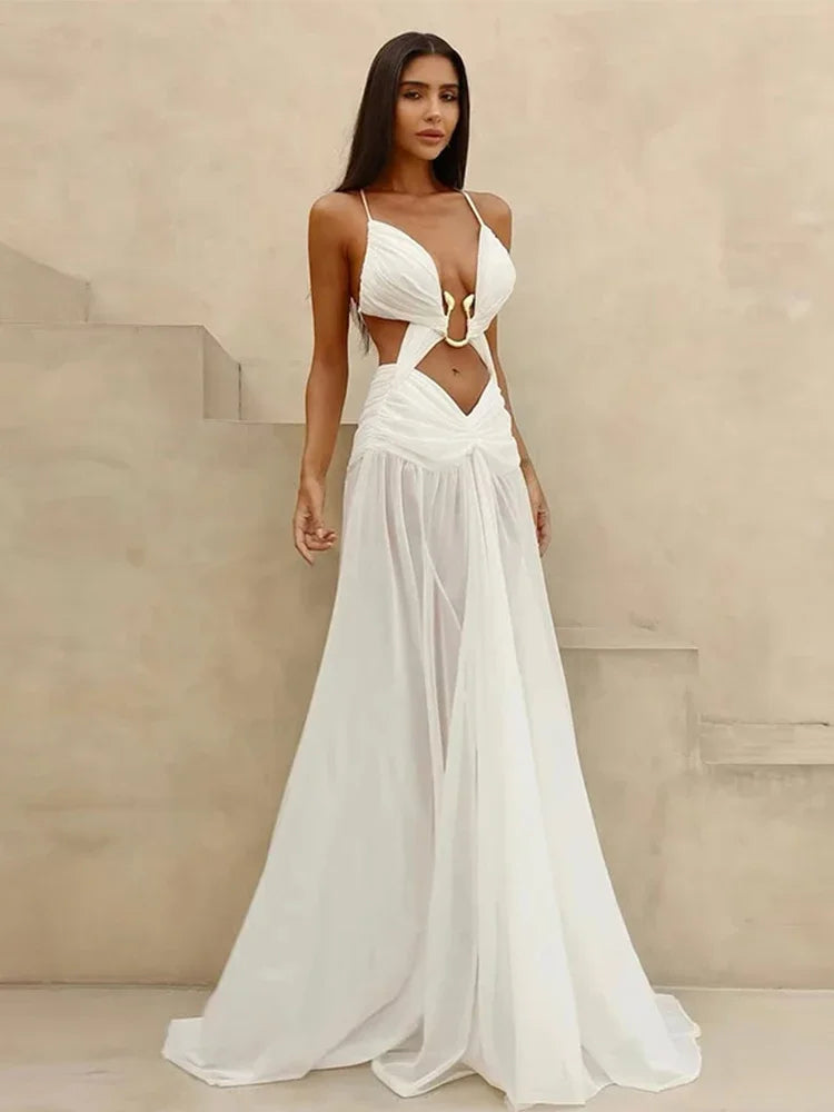 Vestido de Fiesta Largo con Escote V y Espalda Descubierta