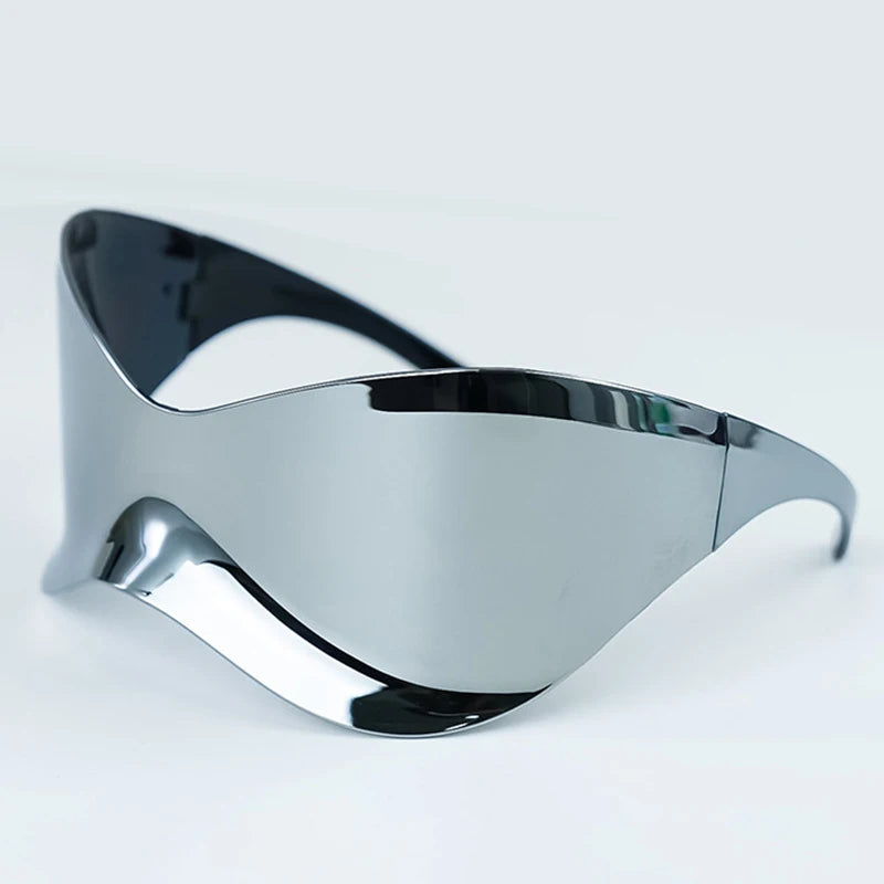 Gafas Sol Gran Tamaño Sin Montura Futuristas | PUNK Y2K Plateadas UV400 Espejo