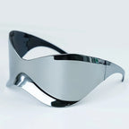 Gafas Sol Gran Tamaño Sin Montura Futuristas | PUNK Y2K Plateadas UV400 Espejo