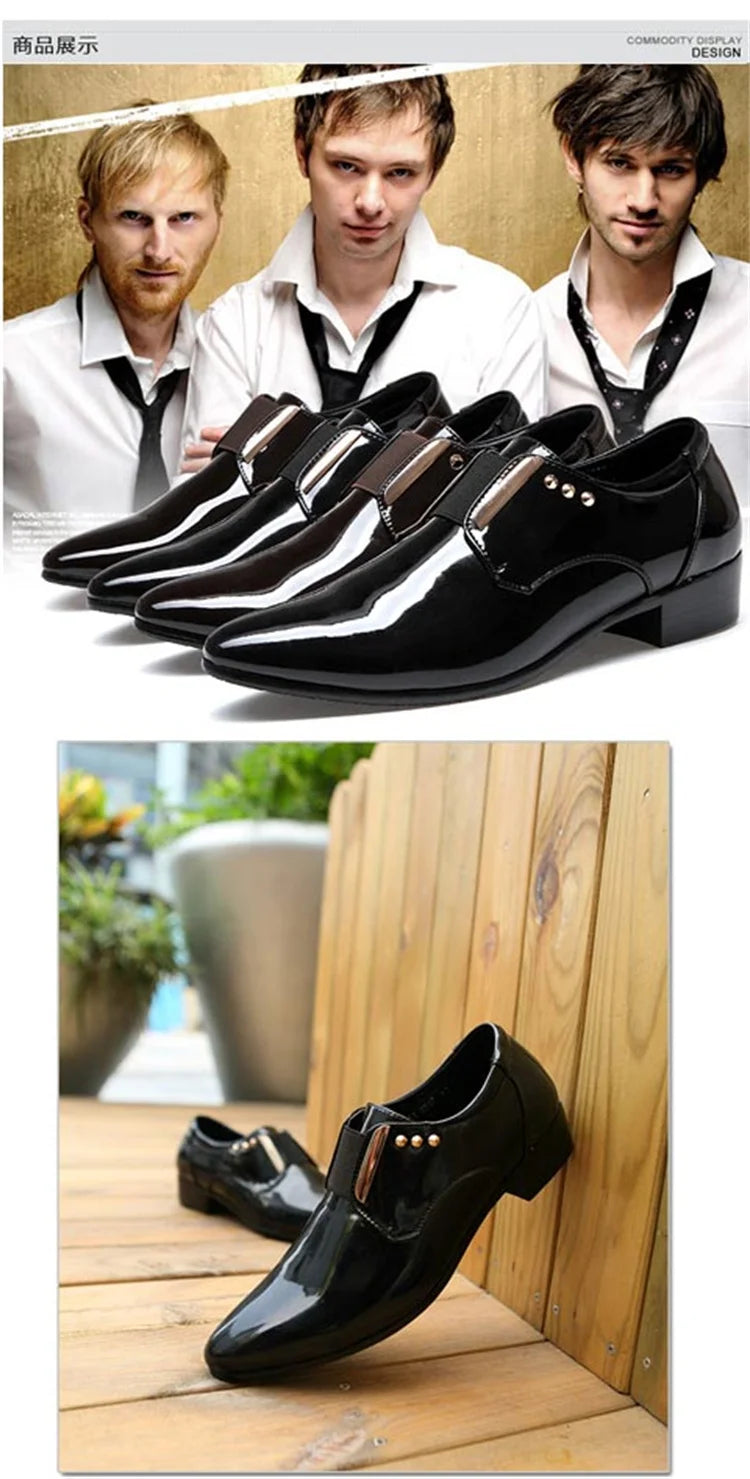Mocasines Clásicos Hombre Charol | Punta Estrecha Sin Cordones Formales Negocios Boda