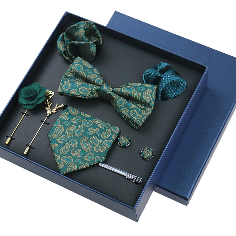 Set De Corbata Pajarita Pañuelo Gemelos Regalo Tico De Lujo