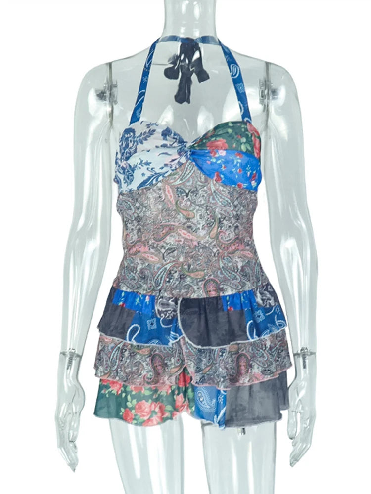 Elegante Mini Vestido Halter con Volantes para Fiestas y Vacaciones