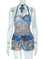 Elegante Mini Vestido Halter con Volantes para Fiestas y Vacaciones