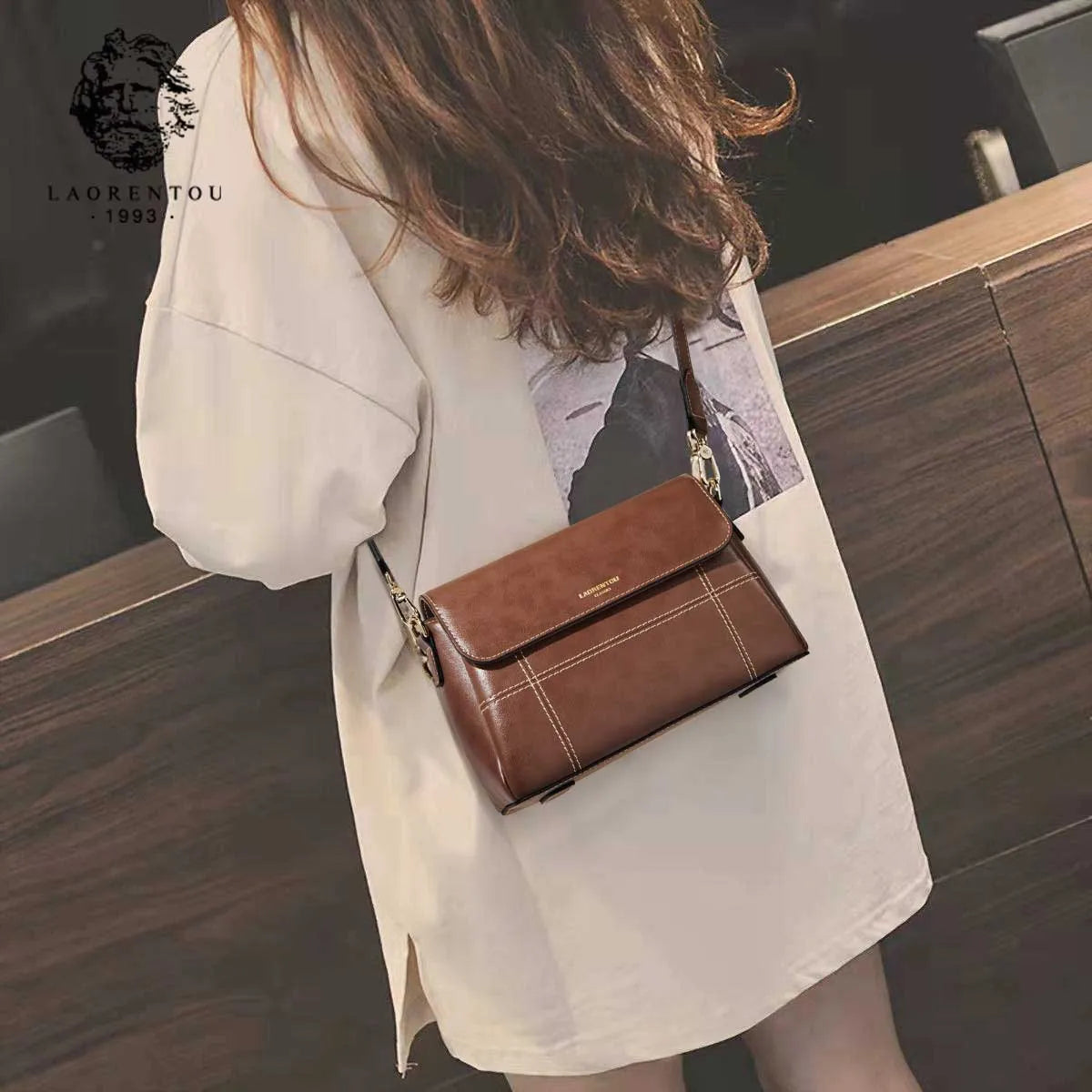 LAORENTOU, bandolera de cuero suave para mujer, moda Retro, bolsos de mensajero de gran capacidad para niña, monederos