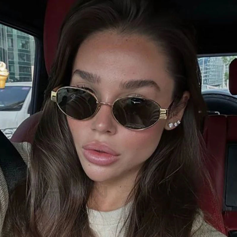 Gafas Sol Ovaladas Metal Tendencia Retro | Clásico Básico Gafas Protección UV400