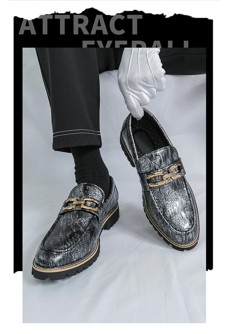 Zapatos Vestir Hombre Estampado Dorado | Negocios Punta Estrecha Antideslizante Formal