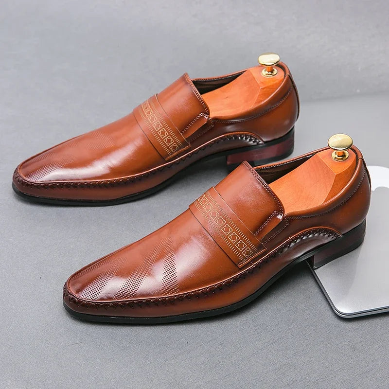 Mocasines Negros Hombre Piel Dividida Puntiagudos Formales Negocios | Sin Cordones