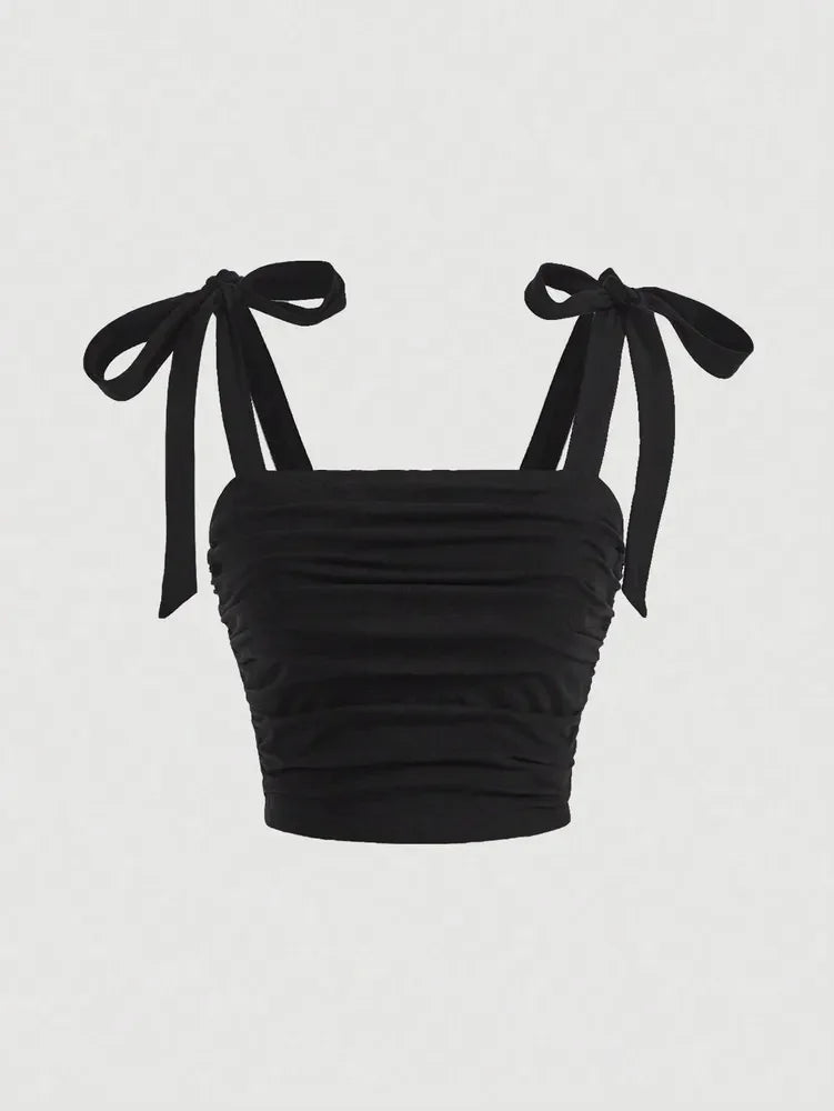 Top corto ajustado con tirantes anchos fruncidos y hombros descubiertos para mujer, ropa de verano 2024 Y2K, camisola rosa sin espalda, ropa de calle