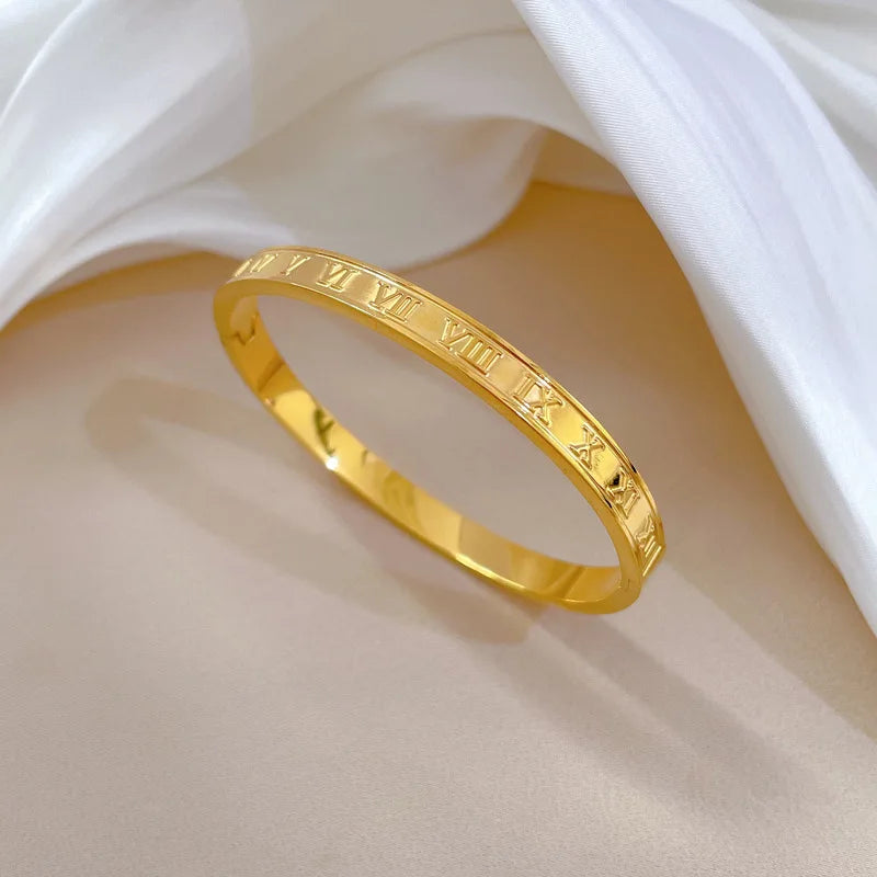 Brazaletes de números romanos de acero inoxidable Vintage de lujo para mujeres y niñas Color dorado y plateado puede abrir accesorios de pulsera regalos
