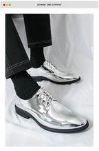 Zapatos Hombre Charol Plateados Lujo Boda Fiesta Punta Puntiaguda | Talla Grande